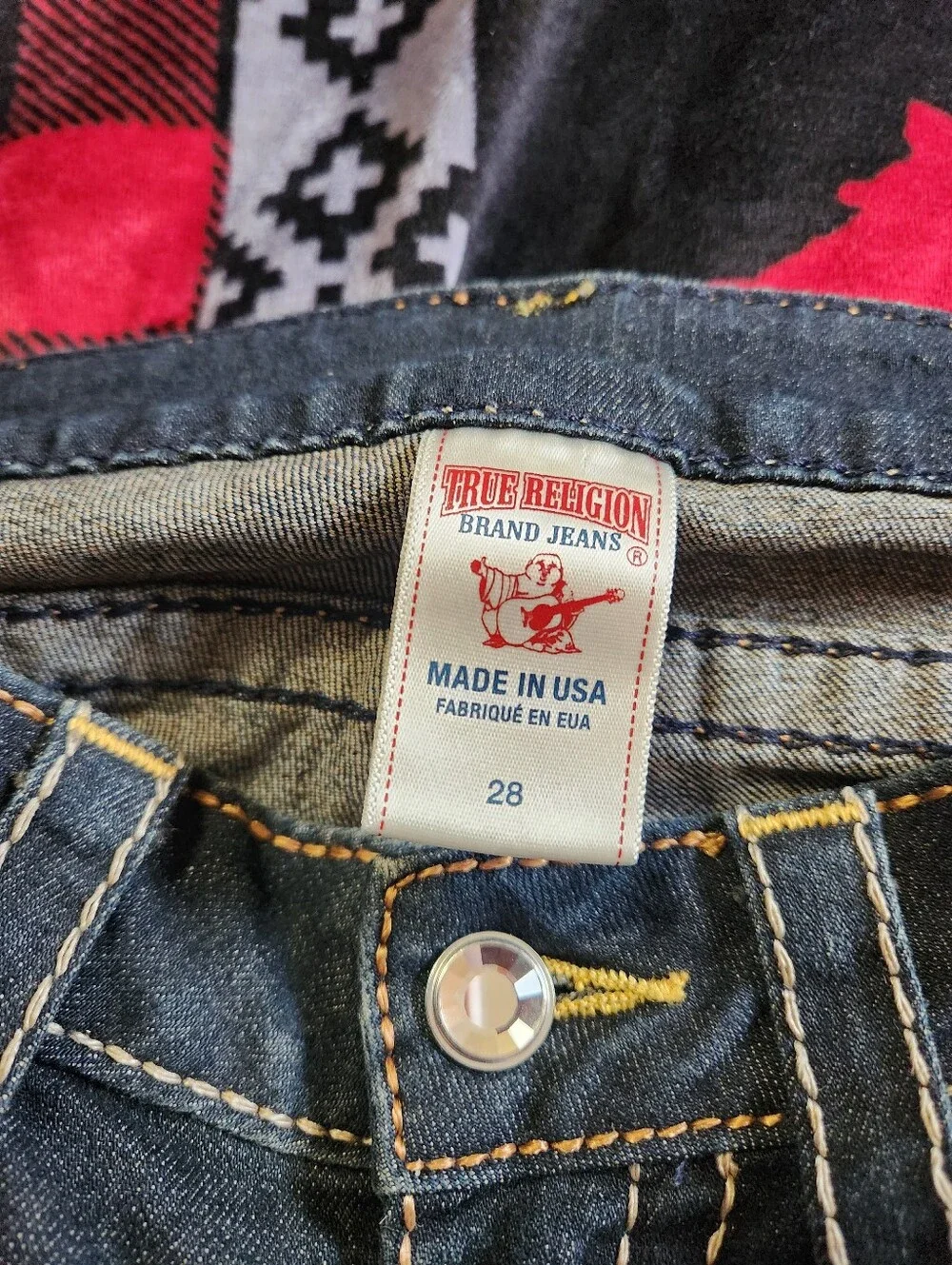 True Religion Dark Wash Rhinestone Flap Pocket Bootcut Jeans Size 28 Y2K - Picture 5 of 12
